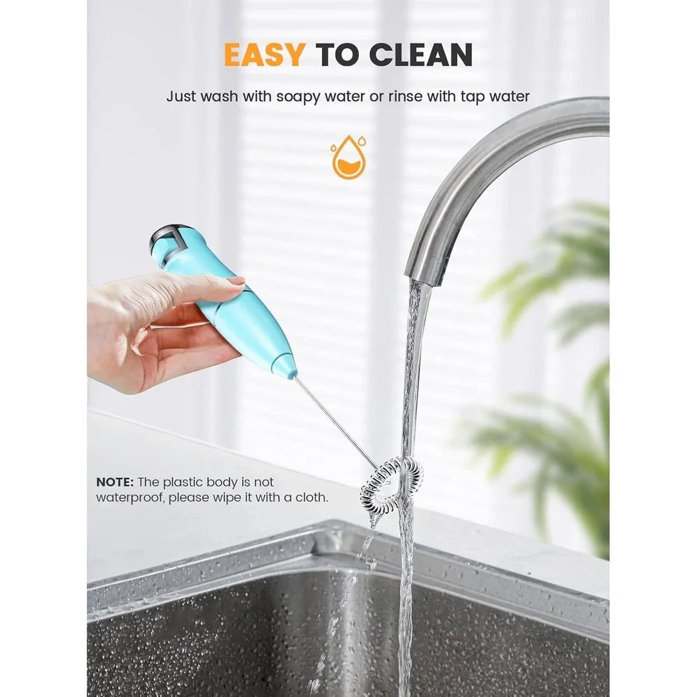 Vewaci K8 Milk Frother Handheld Blue USB-C Rechargeable Electric Milk Foamer for
